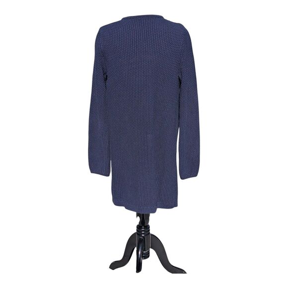 Ann Taylor Medium Blue Open Front Cardigan Sweater Textured Knit Long Duster - Picture 2 of 8
